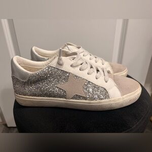 Vintage Havana White and Silver Glitter Star Sneakers